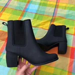 Jeffrey Campbell matte black heeled rain boots